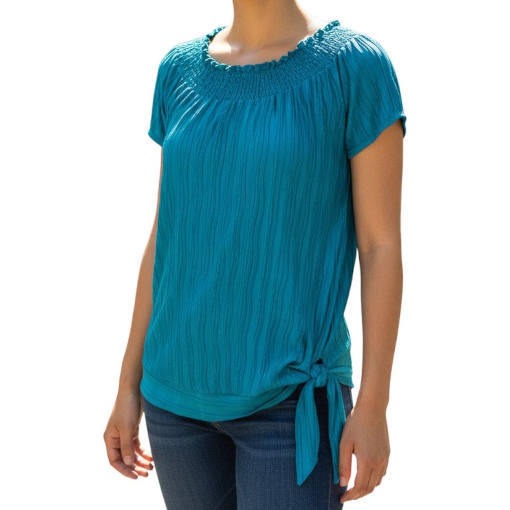 Vanity Y2K Ruched Satin Teal Top Women's Size M